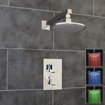 Concealed Thermostatic Shower Mixer Chrome 1 Way Outlet Round LED Overhead WRAS