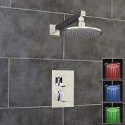 Concealed Thermostatic Shower Mixer Chrome 1 Way Outlet Round LED Overhead WRAS