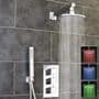 Concealed Thermostatic Shower Valve 2 Outlets 3 Square Handles with Round LED Overhead Shower