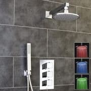 Concealed Thermostatic Shower Valve 2 Outlets 3 Square Handles with Round LED Overhead Shower