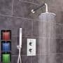 Concealed Twin Thermostatic Chrome Shower Mixer Valve 2 Outlets LED Round Head
