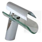 Designer Curved Waterfall Glass Basin Mixer Tap with Chrome Finish