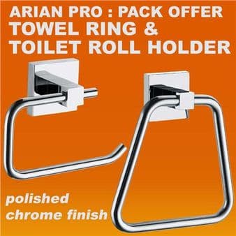 ECOSPA 2 Piece Square Toilet Roll Holder and Towel Ring in Chrome