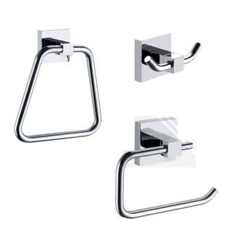 ECOSPA 3 Piece Accessory Set Chrome • Towel Ring, Robe Hook, Toilet Roll Holder
