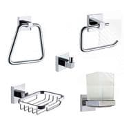 ECOSPA 5 Piece Bathroom Set in Chrome Soap Dish, Tumbler, Towel Rail, Hook, Toilet Roll Holder