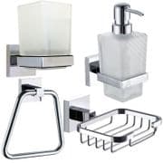 ECOSPA Bathroom 4 Piece Set Chrome • Soap Dish • Dispenser • Tumbler • Towel Rail