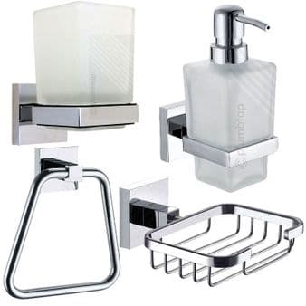 ECOSPA Bathroom 4 Piece Set Chrome • Soap Dish • Dispenser • Tumbler • Towel Rail