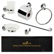 ECOSPA Bathroom Accessories Set - 6 Piece Pack Chrome Wall Mounted Easy Fittings