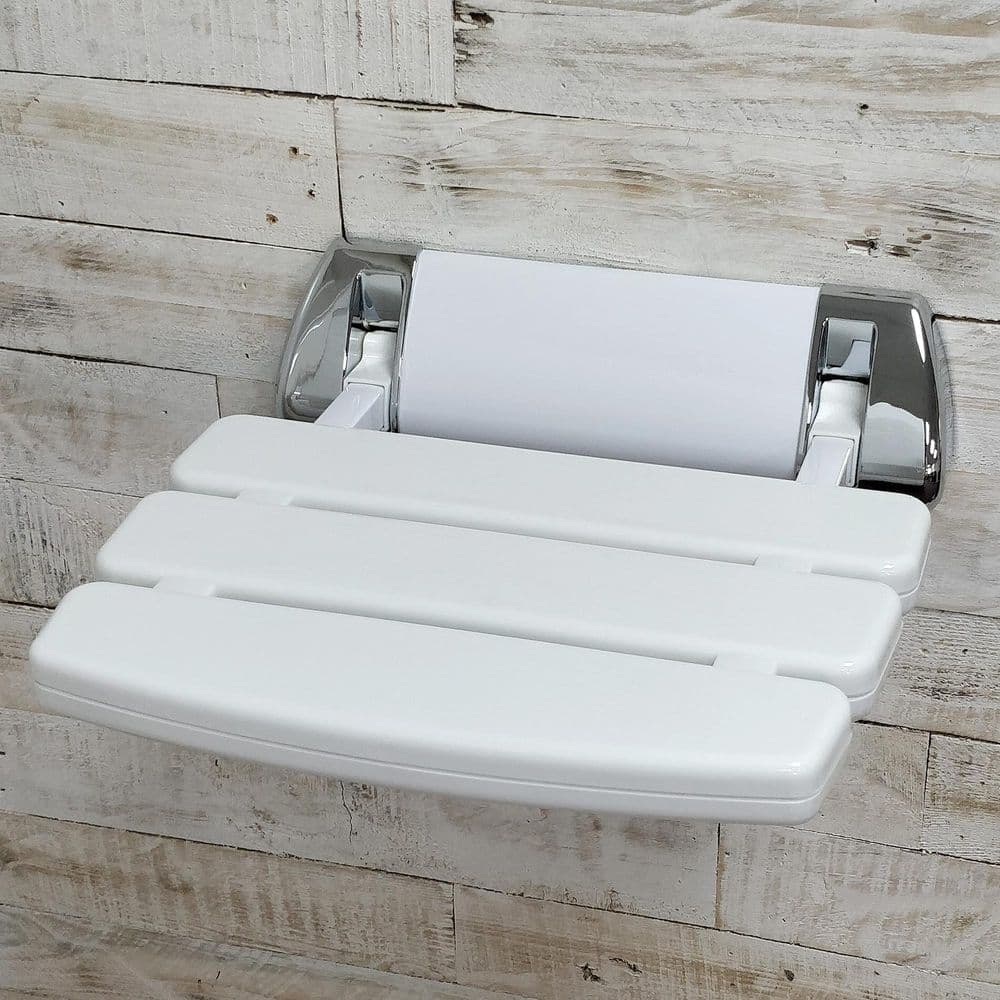 ECOSPA Folding Shower Seat Wall Mounted Stool in White & Chrome Trim