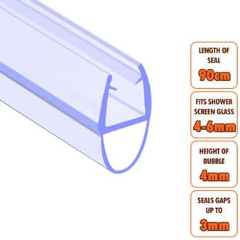 ECOSPA Shower Screen Door Seal (Type 1) 4-6mm Glass Thickness Seals Gaps up to 3mm TWIN PACK