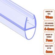 ECOSPA Shower Screen Door Seal (Type 1) 4-6mm Glass Thickness Seals Gaps up to 6mm TWIN PACK