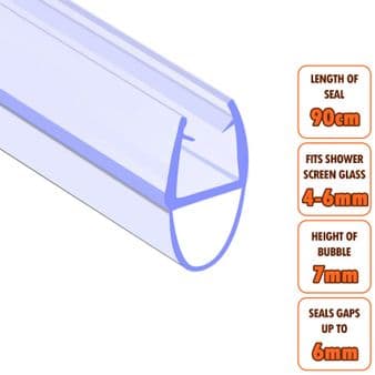 ECOSPA Shower Screen Door Seal (Type 1) 4-6mm Glass Thickness Seals Gaps up to 6mm TWIN PACK