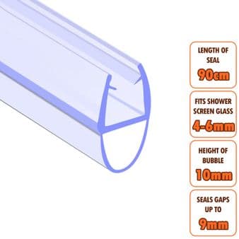 ECOSPA Shower Screen Door Seal (Type 1) 4-6mm Glass Thickness Seals Gaps up to 9mm