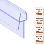 ECOSPA Shower Screen Door Seal (Type 2) 5mm Glass Thickness Seals Gaps up to 19mm