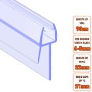 ECOSPA Shower Screen Door Seal (Type 2) 6-8mm Glass Thickness Seals Gaps up to 21mm *TWIN PACK