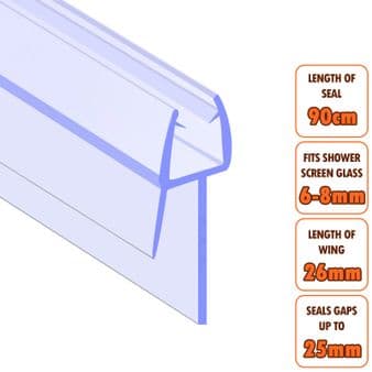 ECOSPA Shower Screen Door Seal (Type 2) 6-8mm Glass Thickness Seals Gaps up to 25mm
