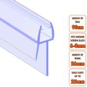 ECOSPA Shower Screen Door Seal (Type 2) 6-8mm Glass Thickness Seals Gaps up to 25mm *TWIN PACK