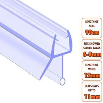 ECOSPA Shower Screen Door Seal (Type 3) 6-8mm Glass Thickness Seals Gaps up to 11mm