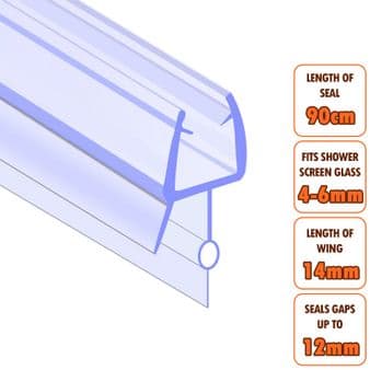 ECOSPA Shower Screen Door Seal (Type 4)  4-6mm Glass Thickness  Seals Gaps up to 12mm *TWIN PACK