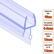 ECOSPA Shower Screen Door Seal (Type 4) 4-6mm Glass Thickness Seals Gaps up to 14mm *TWIN PACK
