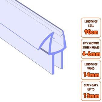 ECOSPA Shower Screen Door Seal (Type 5) 4-6mm Glass Thickness Seals Gaps up to 13mm