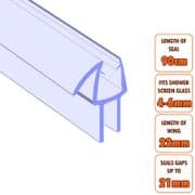 ECOSPA Shower Screen Door Seal (Type 5) 4-6mm Glass Thickness Seals Gaps up to 21mm
