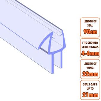 ECOSPA Shower Screen Door Seal (Type 5) 4-6mm Glass Thickness Seals Gaps up to 21mm *TWIN PACK