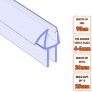 ECOSPA Shower Screen Door Seal (Type 5) 4-6mm Glass Thickness Seals Gaps up to 25mm *TWIN PACK
