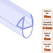 ECOSPA Shower Screen Door Seal (Type 7) 4-6mm Glass Thickness Seals Gaps up to 7mm *TWIN PACK