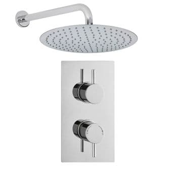 ECOSPA Thermostatic 1 Way Shower Valve 2 Round Handles with Ultra Thin  Round Overhead