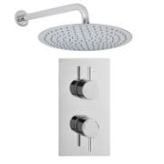 ECOSPA Thermostatic 1 Way Shower Valve 2 Round Handles with Ultra Thin Round Overhead