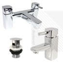 Orion Modern Basin Mixer and Bath Filler Tap Pack in Chrome