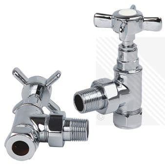 Pair Arian Traditional Angled Radiator Valves Chrome Bathroom Towel 15mm x 1/2