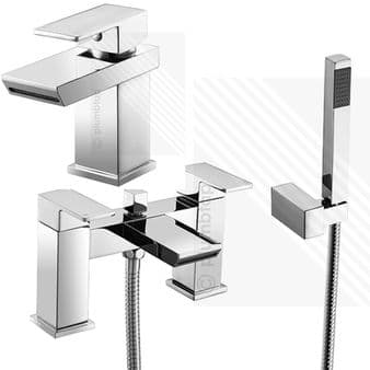 Scudo Escobar Modern Bath Shower Mixer Basin Tap Pack Deck Mounted Brass Chrome