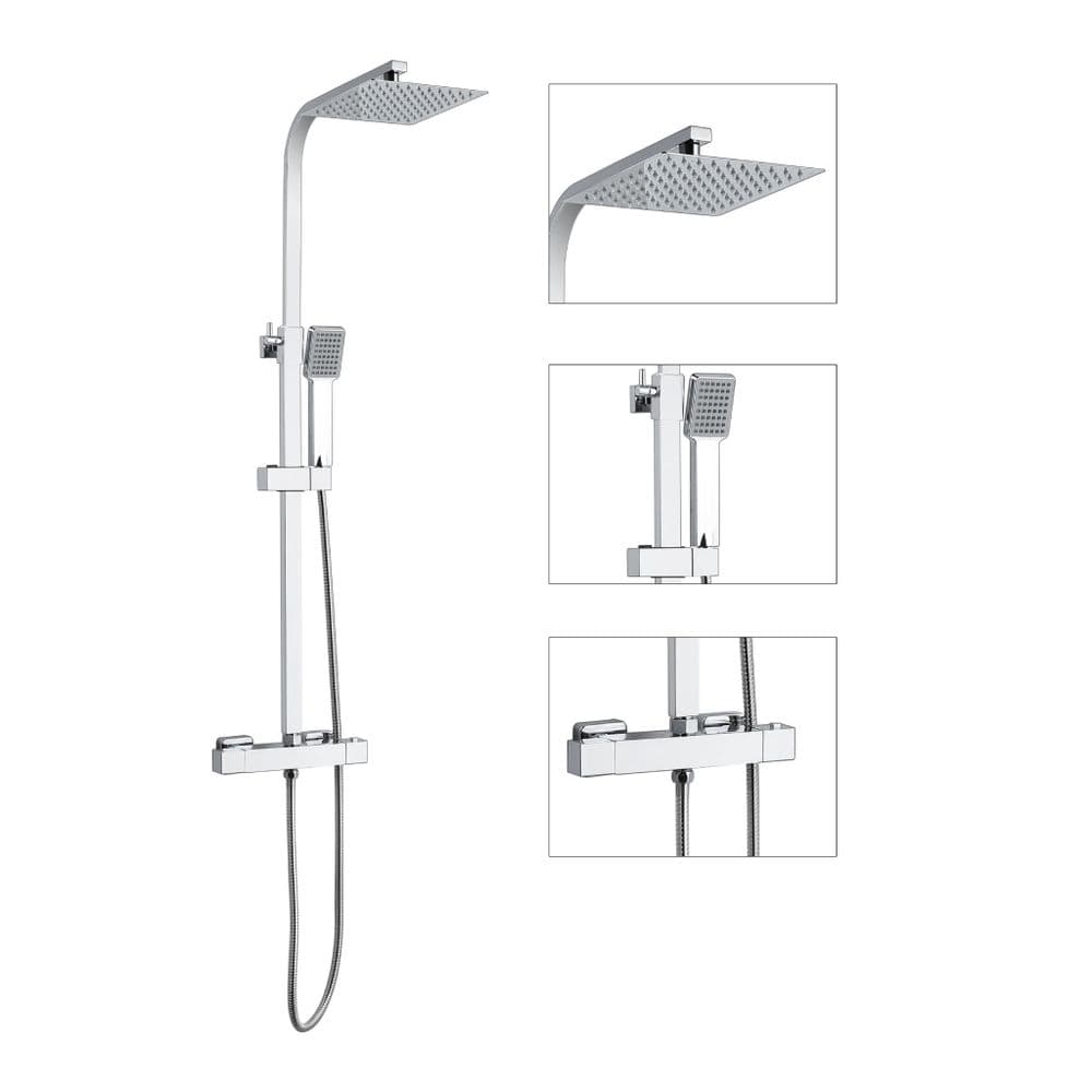 Shower Mixer Riser Square Thermostatic Mixer Valve Overhead Shower Riser Kit Adjustable Chrome