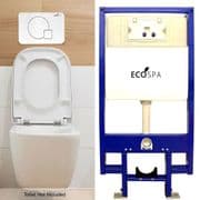 Super Slim Concealed WC Toilet Frame & Cistern With Designer Dual Flush Button in White