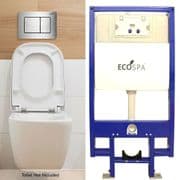 Super Slim Concealed WC Toilet Frame & Cistern With Designer Stainless Steel Metal Dual Flush Button