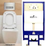 Super Slim Concealed WC Toilet Frame & Cistern With Silver Acrylic & Chrome Dual Flush Button