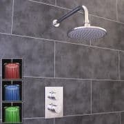 Thermostatic 1 Way Shower Valve | 2 Round Handles with Round LED Overhead Shower Drencher | EcoSpa®
