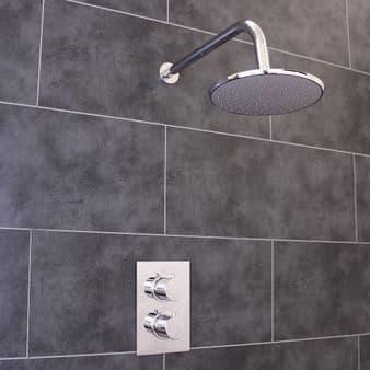 Thermostatic 1 Way Shower Valve  2 Round Handles with Round Overhead Shower Drencher by EcoSpa