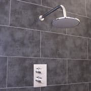 Thermostatic 1 Way Shower Valve 2 Round Handles with Round Overhead Shower Drencher by EcoSpa