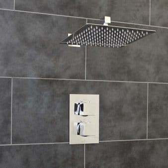 Thermostatic 1 Way Shower Valve, 2 Square Handles, Ultra Thin LARGE 300mm Overhead