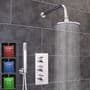 Thermostatic 2 Way Shower Valve, Round Handles, Round LED Overhead Drencher & Handset