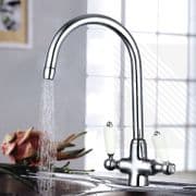 TRADITIONAL Victorian Kitchen Sink Mixer Tap Chrome Swivel Spout & Dual Handles