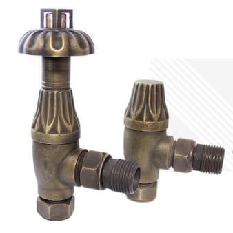 Traditional Westminster Antique Victorian Style Thermostatic Angled Radiator Valves TRV | Set of Pair | Brass with Bronze Finish