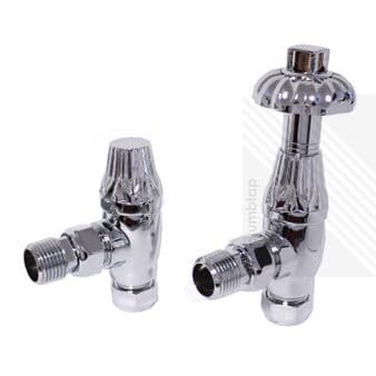 Traditional Westminster Antique Victorian Style Thermostatic Angled Radiator Valves TRV | Set of Pair | Brass with Chrome Finish