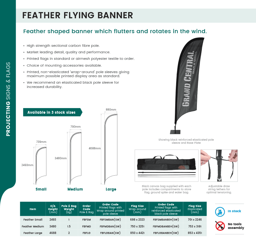 Feather Flying Banner Specification Graphic