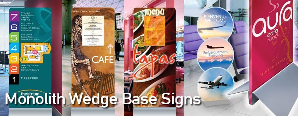 Floor Standing Sign. Monolith Vertical Sign. Monolith Wedge Base Sign.