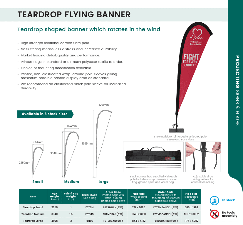 Teardrop Flying Banner Specification Graphic