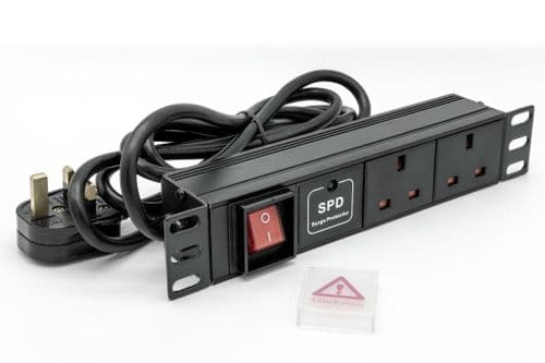 1U 10"/SoHo 2 Way Horizontal Switched 13A UK Sockets to UK Plug PDU with Surge Protection & 2.5m